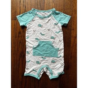 Kyte Baby Snail Caterpillar Bamboo Romper Teal White 12-18 Months Short Sleeve